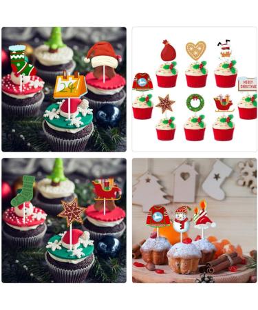 Gadpiparty Birthday Cake Decorations Christmas Cupcake Topper s 24pcs Merry Christmas Snowman Elk Santa Hat Cake Decoration Xmas Fruit Desserts Cocktail Picks Christmas Cake Decorations - Buy Online on GoSupps.com