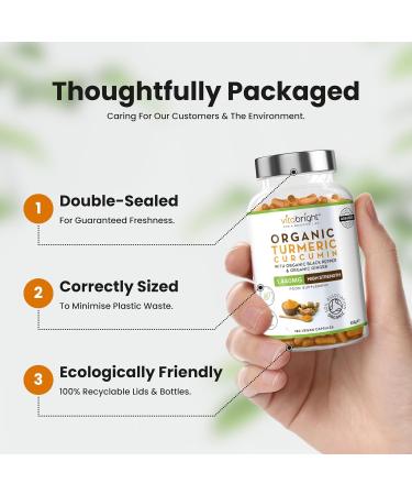 Organic Turmeric Curcumin 1440mg with Black Pepper & Ginger 180 Vegan Capsules | Certified Organic by Soil Association | Made in UK by VitaBright - Buy Online on GoSupps.com