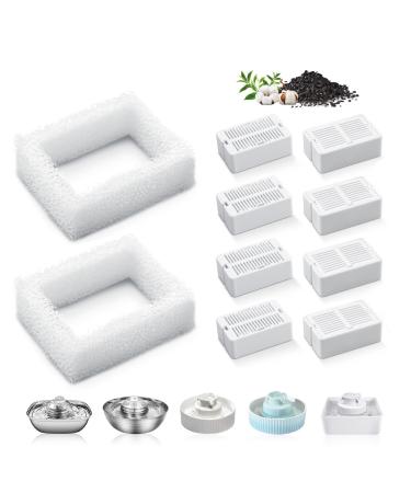 VinDox Pet Fountain Replacement Filters-Cat Fountain Carbon Filters and Foam Pre-Filters for Cerami/Cupcake Pet Fountain Pet Drinking Fountain Porcelain 8 Carbon Filters & 2 Foam Pre-Filters