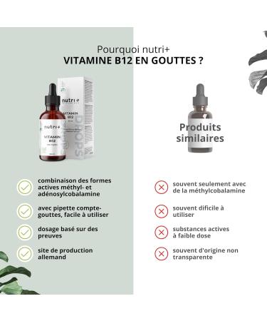 Nutri + Vitamin B12 drops 50 ml highly dosed + vegan - Vitamin B 12 liquid 500 g - Drops with methylcobalamin & bioactive ade - Buy Online on GoSupps.com