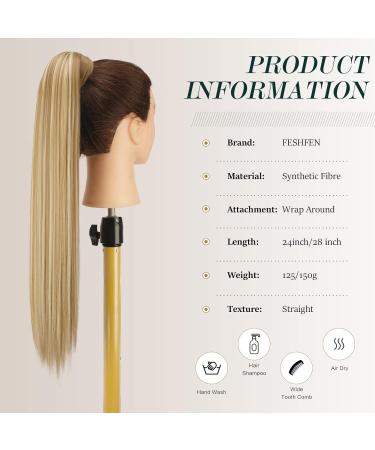 FESHFEN 28 Straight Long Wrap Around Ponytail Extension - Golden Blonde & Bleach Blonde - Clip in Hairpiece for Women - Pack of 1 - Buy Online on GoSupps.com