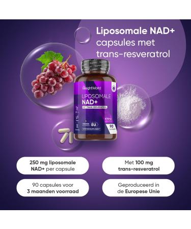Liposomal NAD+ Capsules with TransResveratrol 600 mg 90 vegan capsules for 3 months supply Manufactured in the European Union From WeightWorld - Buy Online on GoSupps.com