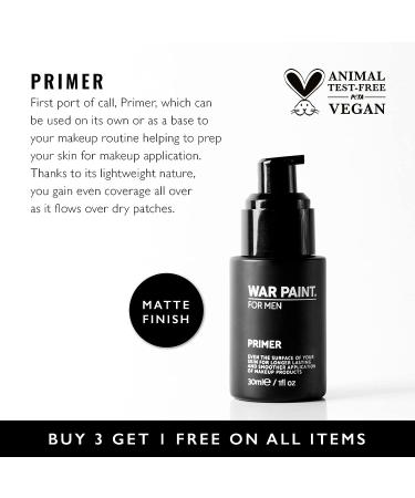 War Paint Men's Skin Smoothing Face Primer - Vegan & Cruelty-Free - Natural Matte Finish - 30ml - Buy Online on GoSupps.com