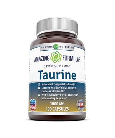 Amazing Formulas Taurine 1000mg Amino Acid Supplement 100 Capsules (Non GMO,Gluten Free) - Potent Antioxidant - Supports Eye Health, Healthy Cellular Activity & Cardiovascular Health 100 Count (Pack of 1)