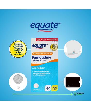 Equate Maximum Strength Famotidine Tablets 20 mg Acid Reducer 100 Count + 1 Card Protector SchmiidtEmpire + Sticker (100) - Buy Online on GoSupps.com