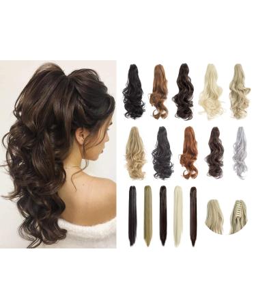 Felendy Ponytail Extension Claw 18" 20" Curly Wavy Straight Clip in Hairpiece One Piece A Jaw Long Pony Tails for Women (Platinum Blonde-Curly)