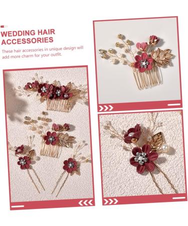 MAGICLULU 4 Sets Hairpin Japanese Hair Accessories Wedding Headpieces Bridal Headpieces for Wedding Rhinestone Hair Clips Embellishments Decor Pearl Zinc Alloy Red Bride Dress - Buy Online on GoSupps.com