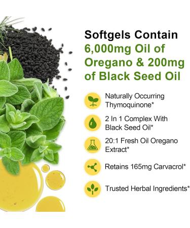 Oil of Oregano with Black Seed Oil 2 in 1 Oregano Oil Supplement Nature with Live High Concentrated Carvacrol & Thymoquinone for Antioxidant & Immune Support Non-GMO 60 Softgels 60 Count (Pack of 1) - Buy Online on GoSupps.com