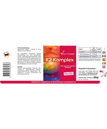 Vitamin K2 Complex 1250 g - 240 Capsules - Vegan - High Dose - MK4 & MK7 | Vitamintrend  - Buy Online on GoSupps.com