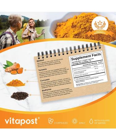 VitaPost Turmeric Curcumin Plus: Joint & Muscle Support with BioPerine - 60 Capsules - Buy Online on GoSupps.com