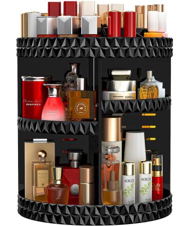 360 Rotating Makeup Organizer, 7 Layers Large Capacity Cosmetic Storage, Acrylic Makeup Organizers, Black 360 Makeup Organizer, Fits Makeup Brushes, Lipsticks, Bathroom, Vanity, Acrylic Black