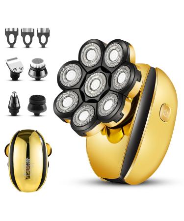 Head Shavers for Bald Men Upgraded 5 in 1 Electric Shavers for Bald Head Cordless Head Razors with Nose & Ear Trimmer Waterproof Wet Dry Mens 8 Heads Electric Razor for Shaving