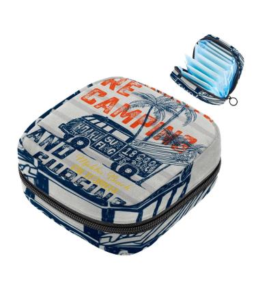 Menstrual Pad Bag with Zipper Ladies Napkin Pouch Tampons Collection Bag for Women and Girls (Palm Surfing)