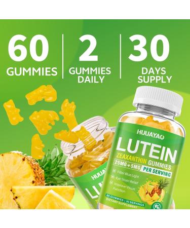 Lutein Gummies 25mg Lutein and Zeaxanthin Supplements Eye Vitamins Gummies for Support Blue Light Protection Vision & Overall Eye Health Sugar Free Pineapple Flavor 60 Count 60 Count (Pack of 1) - Buy Online on GoSupps.com