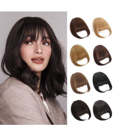 EBENK 100% human hair bangs - 12g Clip in Wispy Bangs with Temples  Faux Bangs Hair Clip  Easy Hair Extensions French Bangs  Clip on Bangs Curved Bangs for Daily Wear-Dark Brown Thick Bangs Dark Brown