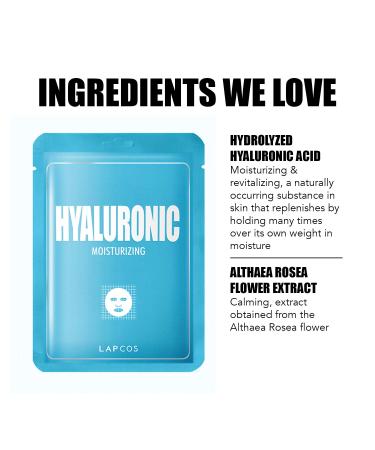 LAPCOS Hyaluronic Acid Sheet Mask 5-Pack - Daily Hydrating Face Mask for Nourished Skin | Korean Beauty Favorite - Buy Online on GoSupps.com