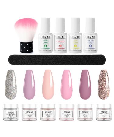 Roseflower Dipping Powder Nails Kit 6 Colors Nude Dip Nails Powder Starter Kit with Base Coat Top Coat Staubinel Nail Fee - DIY Salon Manikure at Home - BLASSING GLING SLING LAITS HAINTED SHOULD DELICATION #9 - Buy Online on GoSupps.com