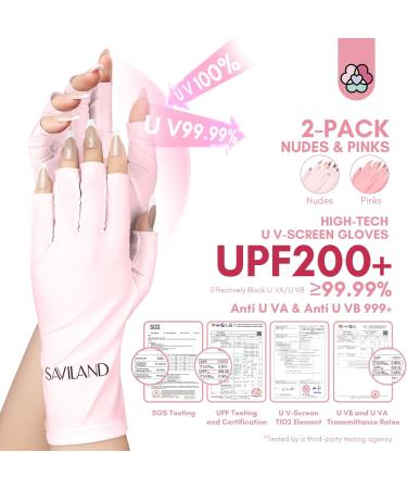 Saviland Anti UV Gloves for Gel Nails - 2 Pairs, UPF200+ Professional Protection Gloves for Gel Manicures - Pink/Nude - Buy Online on GoSupps.com