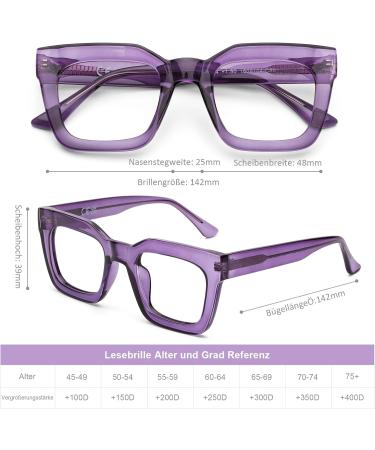DOOViC Blue Light Filter Glasses - Rectangular & Cat Eye Large Frame for Women 026 Purple 2.5x - Reduce Eye Strain & Enhance Comfort - Buy Online on GoSupps.com