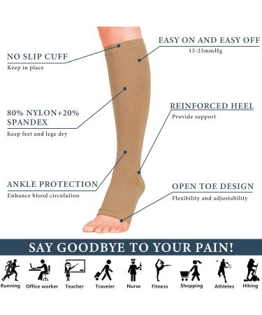 GODORIO Open Toe Compression Socks - 2 Pairs Knee High 15-25 mmHg Best Support for Men & Women - Black/Beige 2X-Large - Buy Online on GoSupps.com