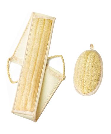 2 Packs Natural Loofah Exfoliating Back Scrubber & Exfoliating Sponge Pad Set for Shower (Large) Loofah Sponge Pads Bath Shower Scrubber for Women Luffa Scrubber to Deep Clean