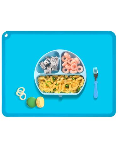Silicone Non-Slip Kids Placemat  Reusable Placemat for Kids Baby Toddlers  BPA Free Children s Dining Food Mat - Blue