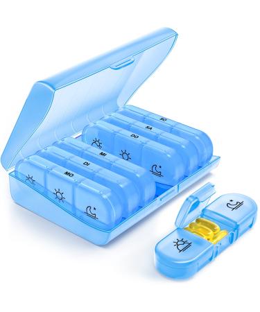 Auvon weekly pill box 7 days 3 compartments portable tablet box 7 days with large separate compartments for medication vitamins fish oil nutritional supplements etc. (blue) B-blue - Buy Online on GoSupps.com