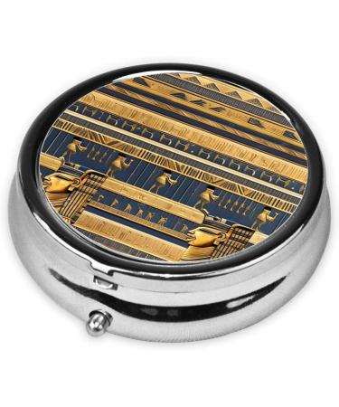 Egyptian Pharaonic Frescoes Round Pill Box - 3 Compartment Portable Travel Organizer - Buy Online on GoSupps.com