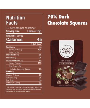 ChocZero Squares 70% Cocoa Special Vegan Dark Chocolate - Keto Friendly, Sugar-Free (3 bags, 30 snack pieces) - Buy Online on GoSupps.com
