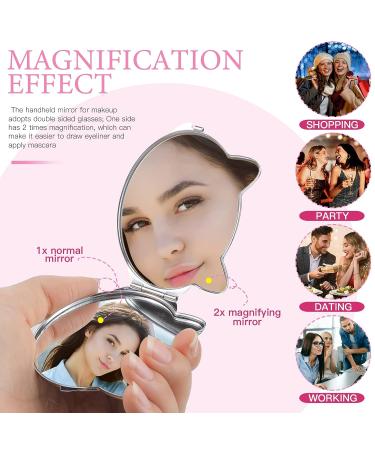 Wesiti Cat Compact Mirror for Purses - Glitter Kawaii Folding Mini Mirror for Women - Travel Makeup Mirror with 2x Magnification - Pink/Silver - Buy Online on GoSupps.com