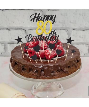 Alegre 80th Birthday Decoration Kit - 9 Pieces Black Gold Cake Topper & Attachments for Men & Women - Buy Online on GoSupps.com