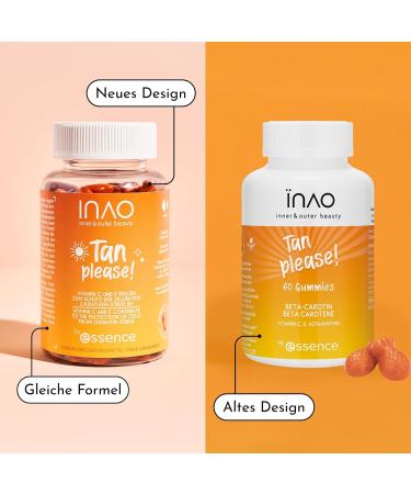 Essence Inao Inner & Outer Beauty Tan | Vegan Gummy Bears | Dietary Supplement with Vitamins A E & C | Beta-Carotene | 60 Pieces - Buy Online on GoSupps.com