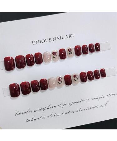 Press on Nails Short Fake Nails 24Pcs Shiny Burgundy Colour False fingernail with Self-Adhesive Jelly Nail Glue Tabs Press On False Nails - Buy Online on GoSupps.com