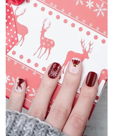 EBANKU 96 Pcs Christmas Coffin False Nails | Short Fake Nails Full Cover Kit with Adhesive Tabs | Snowflake Elk Design Nail Art for Women Girls - Buy Online on GoSupps.com