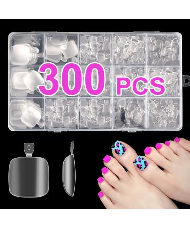 300 Pcs Toe Nail Press Ons in 15 Sizes - Short Square Fake Nails Soft Gel x Toe Nail Tips Fake Acrylic Press on Toenails for Nail Extension or Salon-quality Manicures and Pedicures