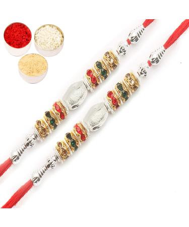 Ghasitaram Gifts Rakhi for Brother Rakhis Online-Set of 2-9884 Fancy Thread Rakhi Set of 2 - 9884 Fancy Thread Rakhi