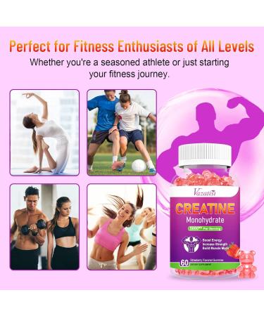 2 Pack Sugar-Free Vegan Creatine Monohydrate Gummies - 5g for Energy & Muscle Build Natural Strawberry Flavor 120 Count - Buy Online on GoSupps.com