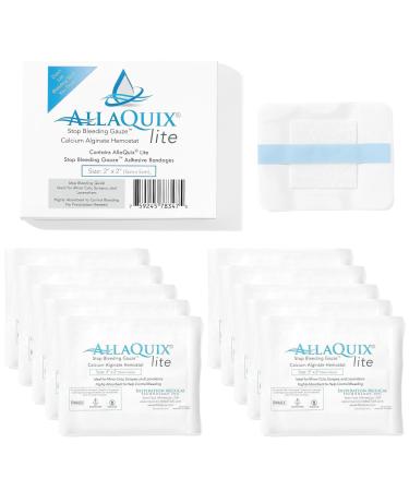 Lite Stop Bleeding Bandage - Calcium Alginate Wound Dressing (Large 2-inch Square) First Aid Hemostatic Gauze Adhesive Bandage (Blood Clotting Bandage) - Box of 10 2" Bandage (Box of 10) Bandage
