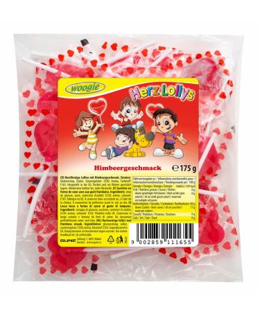 Woogie Woogie Herzlolly's Raspberry Flavour 175g I Raspberry Fruit Lollipops