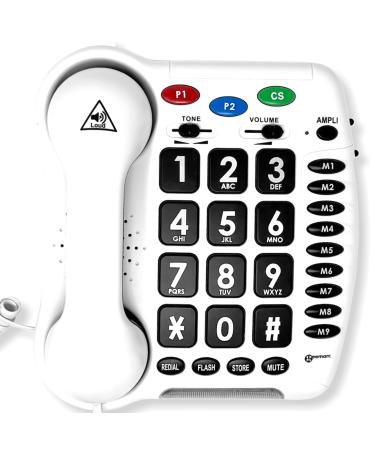 Geemarc CL100 Big Button Phone for Seniors - 30 dB Amplified Corded Phone with Visual Indicator - Telephones for Hearing Impaired - Large Buttons & Amplified Hearing Landline Phone - Phones for Home