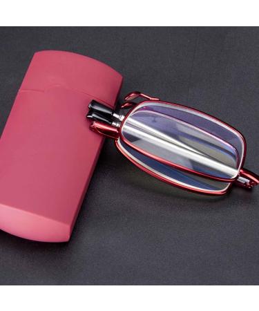 LANOMI Folding Reading Glasses - Mini Metal Blue Light Filter for Women & Men Compact with Case 1.75 Diopters - Red - Buy Online on GoSupps.com