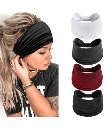 Achieer Headbands for Women 4 Pack Fashion Ladies Wide Head Bands Elastic Hair Band Knoted Turban Non Slip Sport Sweat Headband for Yoga Running color-2