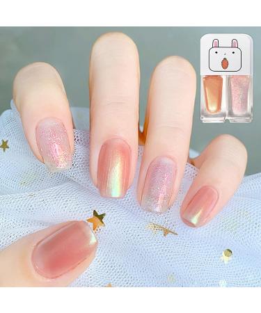 Pearl Pink Nail Polish Quick Dry Glitter Gel 2 in 1 Mermaid Nail Varnish Set Shimmer Long Lasting Glossy Easy to Apply No Need Cure Chip Resistant Nail Varnishes DIY Nail Art Gift for Women - Buy Online on GoSupps.com