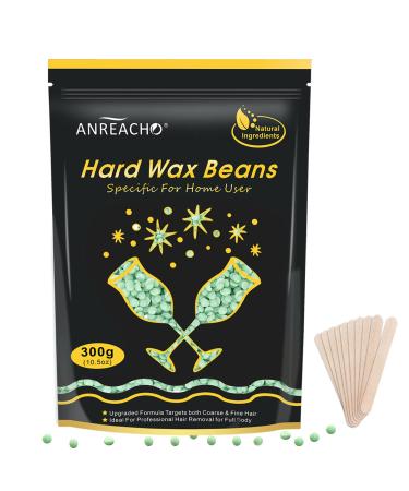 Hard Wax Beads for Hair Removal, ANREACHO Waxing Beads for Sensitive Skin, 10.5 oz Painless Wax Beans for Bikini, Eyebrow Facial for At-Home Pearl Waxing Beads with 10 Spatulas for Women Men Tea Tree