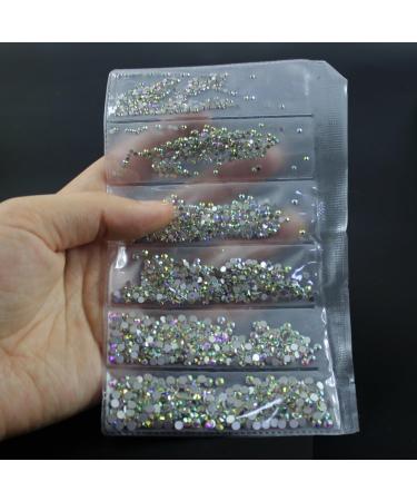 Rhinestone Nail Art Studs Set - 4906pcs Circular Glass Stones for 3D Nails (1.3mm-2.8mm) - Crystal AB | Manicure Decorations - Buy Online on GoSupps.com
