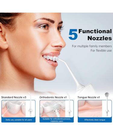 MiTdir Water Dental Flosser Oral Irrigator | 5 Jet Tips, 4 Modes, IPX7 Waterproof, 300ML Tank | Portable Cordless Teeth Cleaner - White - Buy Online on GoSupps.com