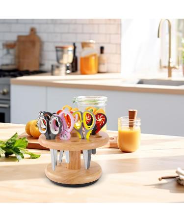 Fiakup Wooden Scissor Rack - Rotating Salon Scissors Holder | 12 Holes Scissors Makeup Brushes Storage Rack | Desktop Scissors Storage Organizer for Hair Salon Home - Buy Online on GoSupps.com