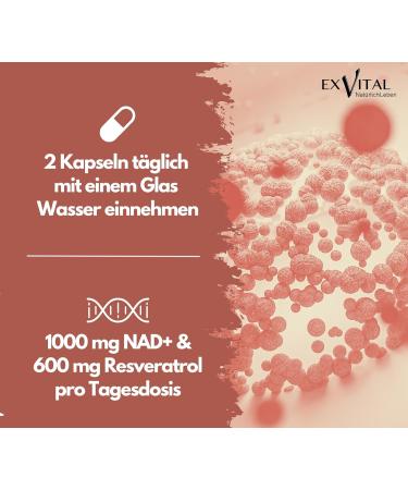 EXVital NAD+ 1000 mg NAD+ & 600 mg transresveratrol per day 120 vegan softgels liposomal & maximum bioavailability high dose & laboratory tested - Buy Online on GoSupps.com