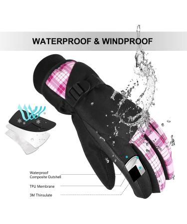 KINEED Waterproof Ski Gloves | Touchscreen 3M Thinsulate | Winter Snow Gloves Women Youth Small Pink - Buy Online on GoSupps.com