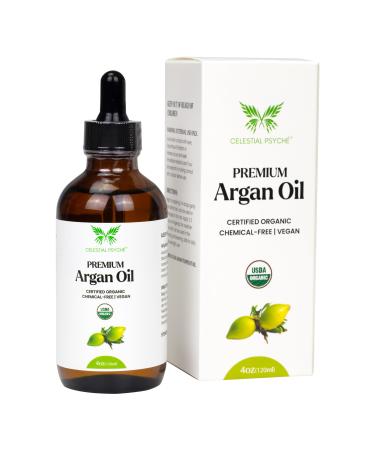 USDA Certified Organic Argan Oil (4 Oz) 100% Pure Natural Chemical-Free Vegan Hexane-Free Healthy Hair Growth Scalp Care Skin Hydration Natural Beauty Enhancement